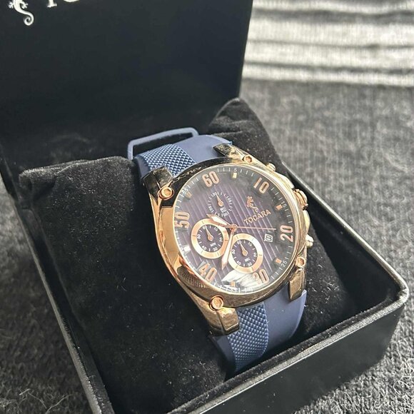 NWOT Tocara Jacob Rose-Gold & Navy Chronograph Watch with Case — Men / Unisex - Picture 2 of 6